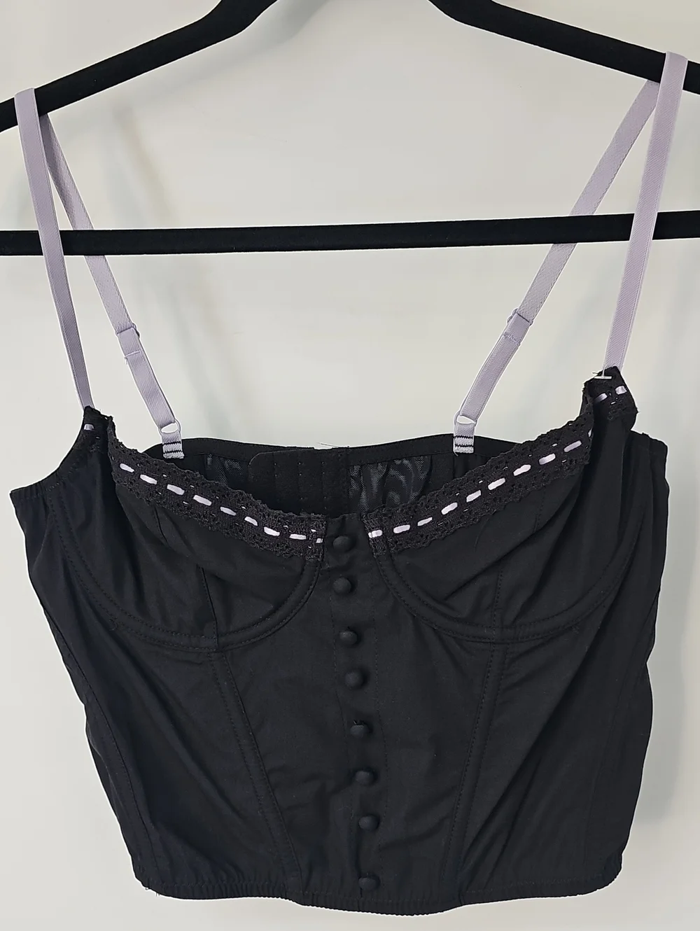 Urban Outfitters Black Bustier w Boning Lace-Trim & Lilac Straps Coquette Sexy